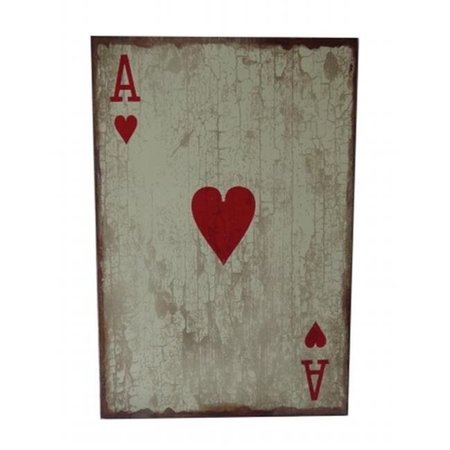 CHEUNGS RATTAN Cheungs Rattan FP-3677D Ace of Hearts Wooden Wall decor - Distressed White; Brown; Red FP-3677D